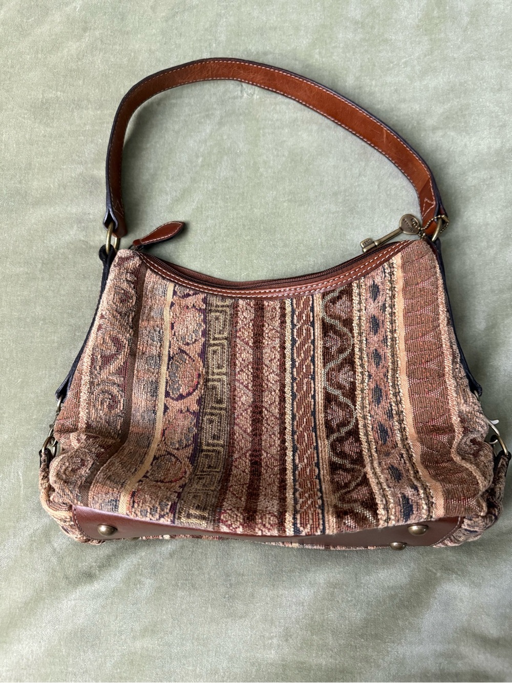 Vintage Tapestry Woven Pattern Hobo Shoulder Geometric Pattern Bag in Browns OSP